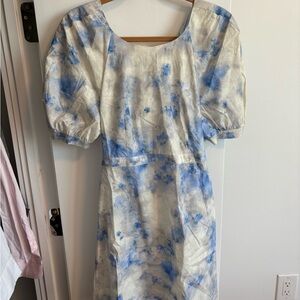 Puff Sleeve Mini Dress in Light Blue Tie-Dye